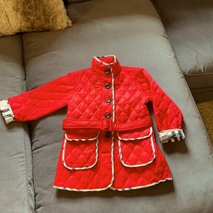 Girls XL Burberry quilted jacket w/pockets & belt.